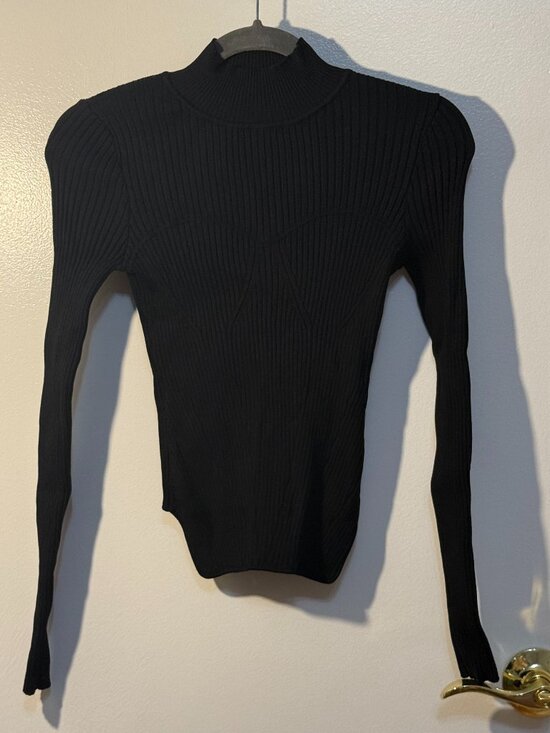Tops - Zara Black Ribbed Mock Neck Long Sleeve Bodysuit, M